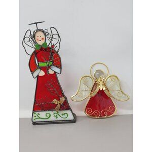 Lot of 2 Stained Glass Angels Sunchatchers Window Hanging & Tealight Candle Hold